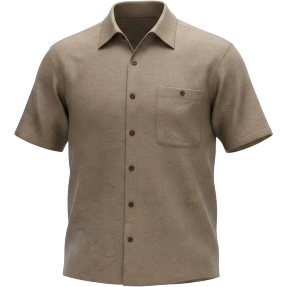 Luau Mens Silk Cotton Mosaic Camp Shirt Taupe Brown Short Sleeve MO31630-140 M